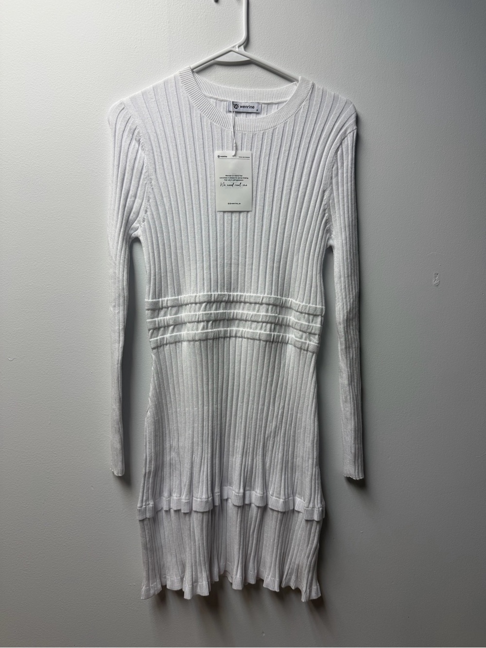 Wenrine White Ribbed Sweater Dress